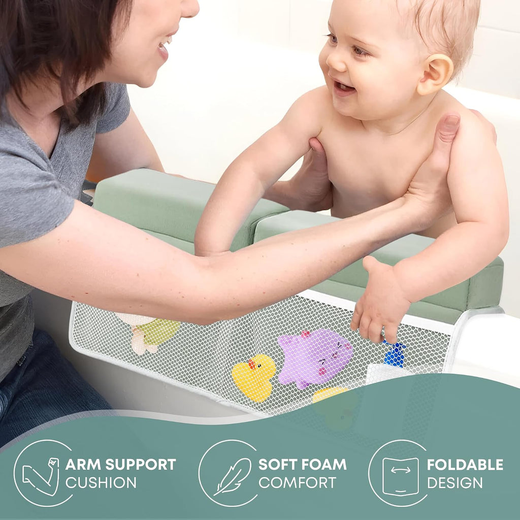 Comfortable Baby Bath Kneeler & Elbow Rest Pad Set - Extra Thick Foam Cushion with Toy Organizer - Non-Slip, Quick