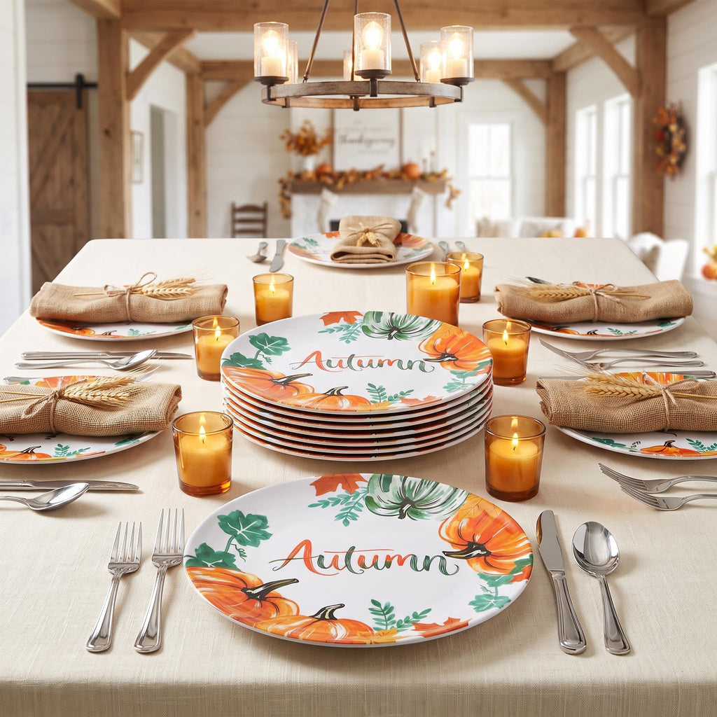 6pcs Melamine Dinner Plate Sets, 10inch Unbreakable Pumpkin Dishes