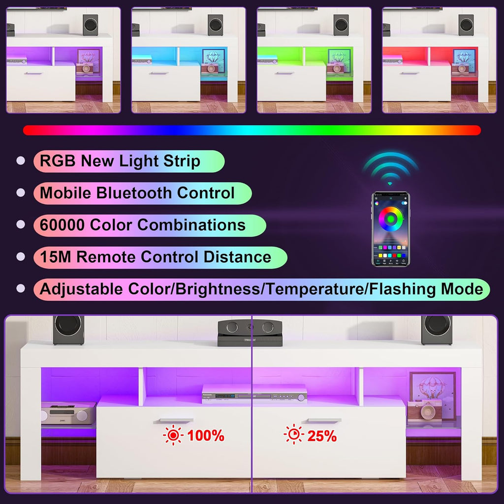Modern Lighting 63 inch TV Stand with Large Storage Drawer for 50 55 60 65 70 75 Inch TVs, TV Console with 20 Color