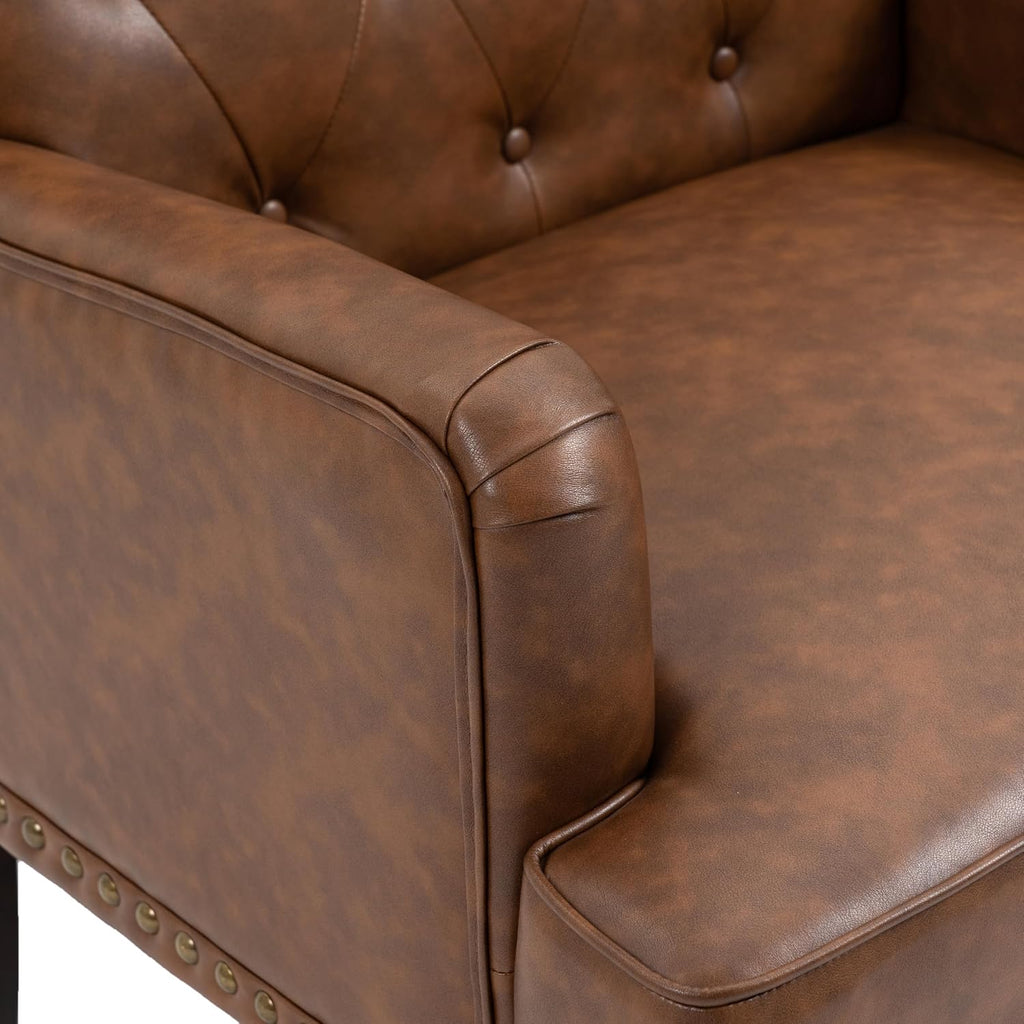 Faux Leather Accent Chair, Modern Upholstered Armchair, Brown