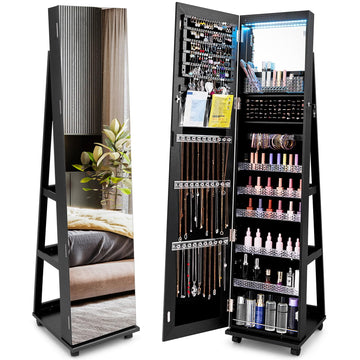 360° Rotating Jewelry Organizer, Lockable Jewelry Armoire (Black)