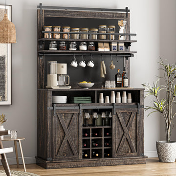 Bar Cabinet 75 in Tall Coffee Hutch Large Kitchens Hutch Farmhouse Coffee Bar Cabinet Cupboard with Sliding Barn Door