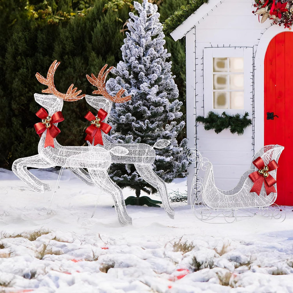 Christmas Decorations: Lighted Reindeer & Sleigh Outdoor Display, Multicolor, 270 LED Lights, Weatherproof, Easy