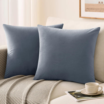 Throw Pillow Covers Set of 2 22x22 Inch Velvet Pillow Covers, Soft Blue Grey Decorative Covers for Couch Sofa Bed