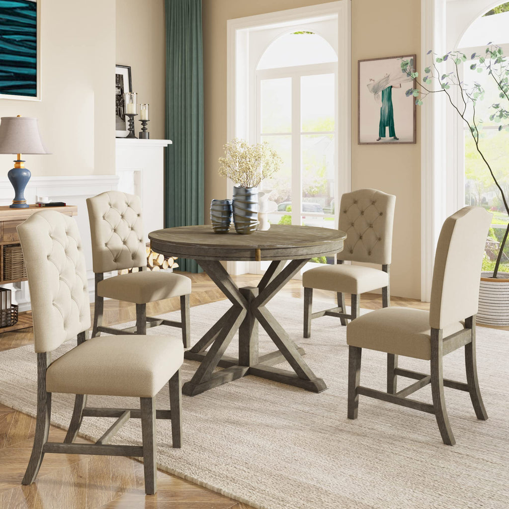 Extendable Dining Table for 4-6 People 54" Round Oval Kitchen Dining Room Modern Wood with Drop Leaf Mid Century