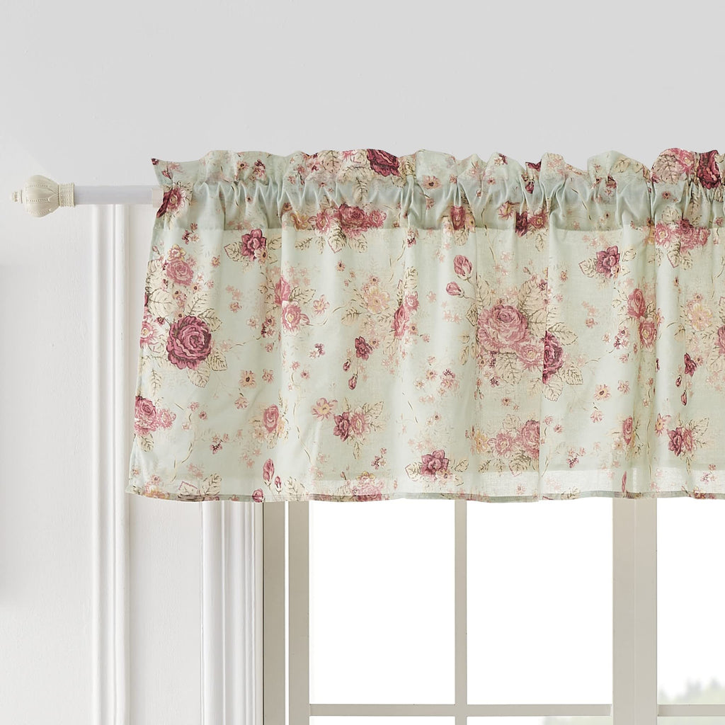 Antique Rose 100% Cotton Window Treatment, Valance, Blue