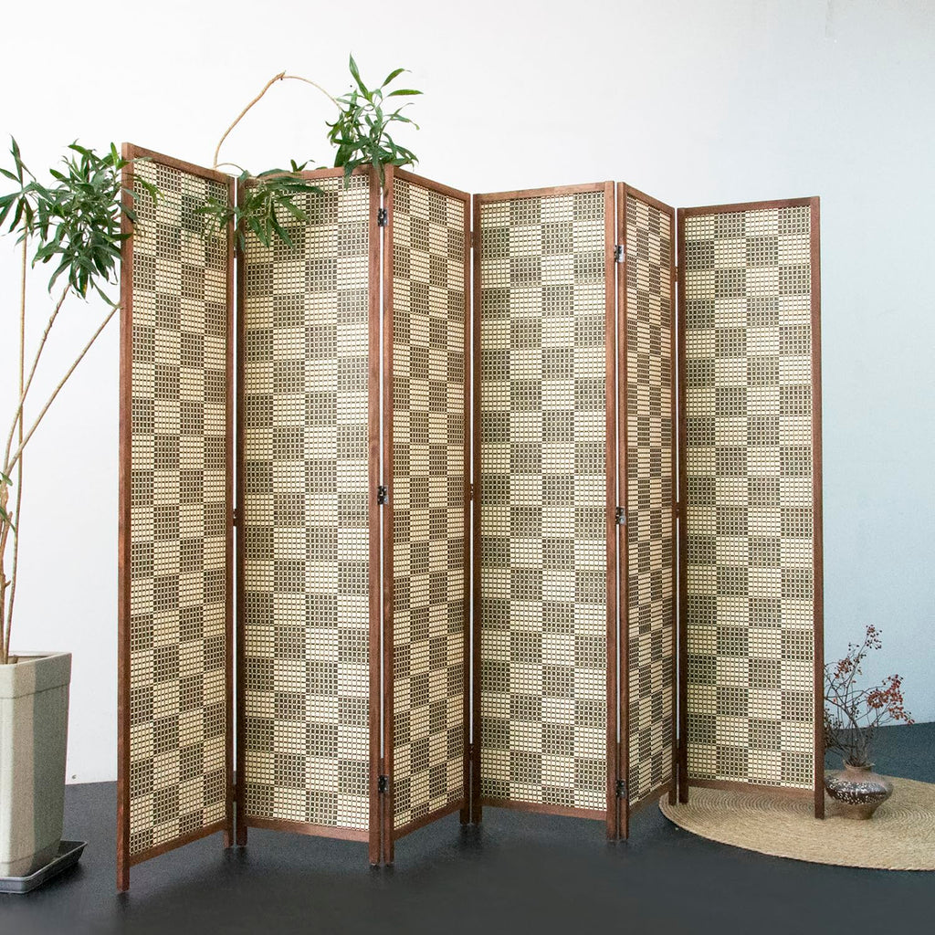 6 Panel Bamboo Room Divider - 5.6 ft Tall Double-Sided Folding Privacy Screen, Freestanding Wall Partition, Gray
