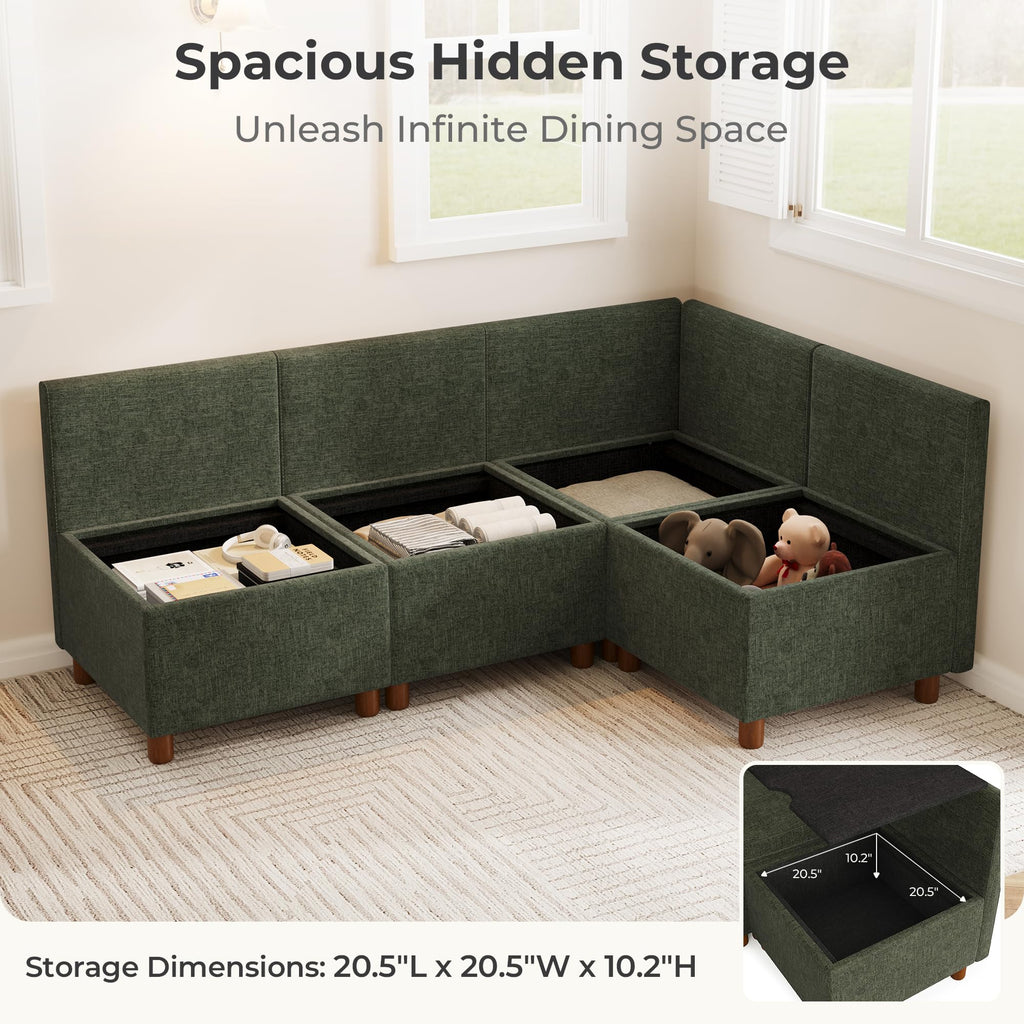 Breakfast Nook Bench with Storage, Green, 4 Seat (1 Corner)