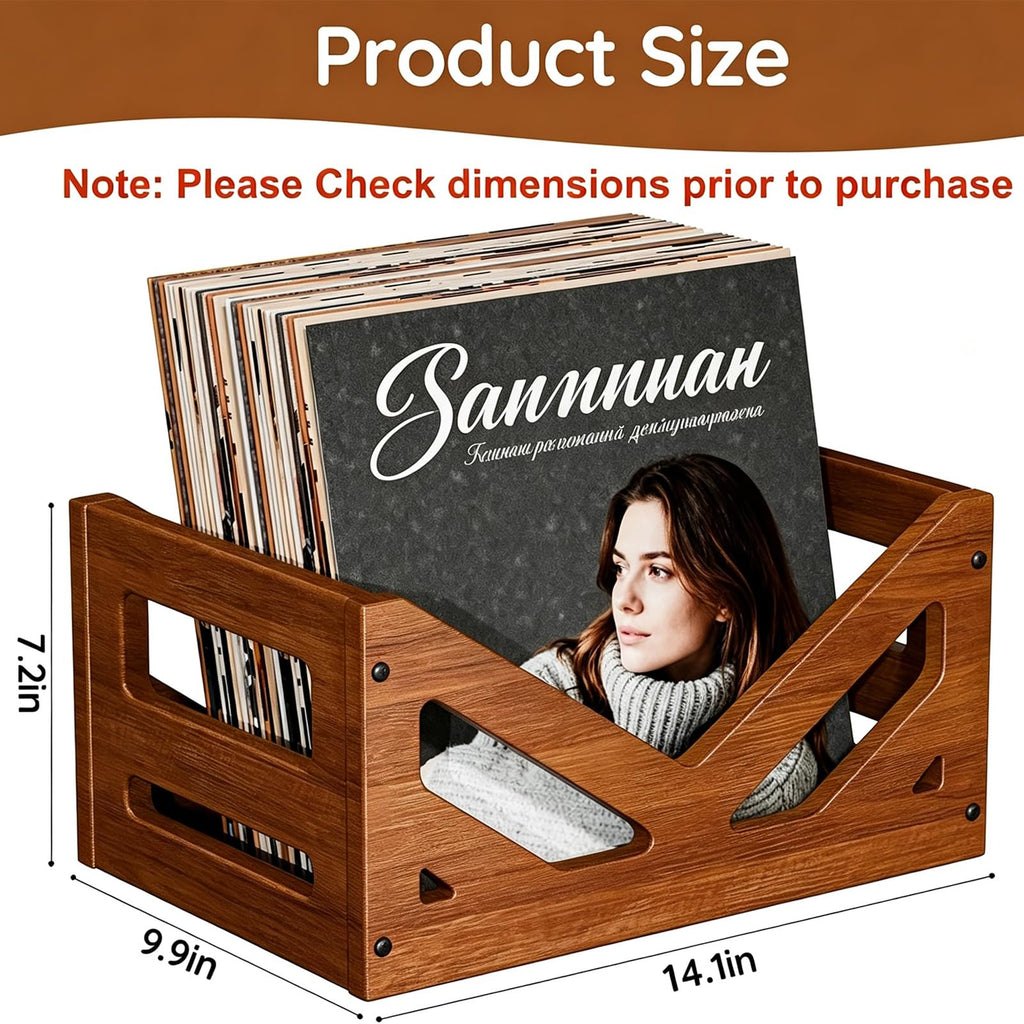 Solid Wood Vinyl Record Storage Crate 45+ V-Shaped Album Holder