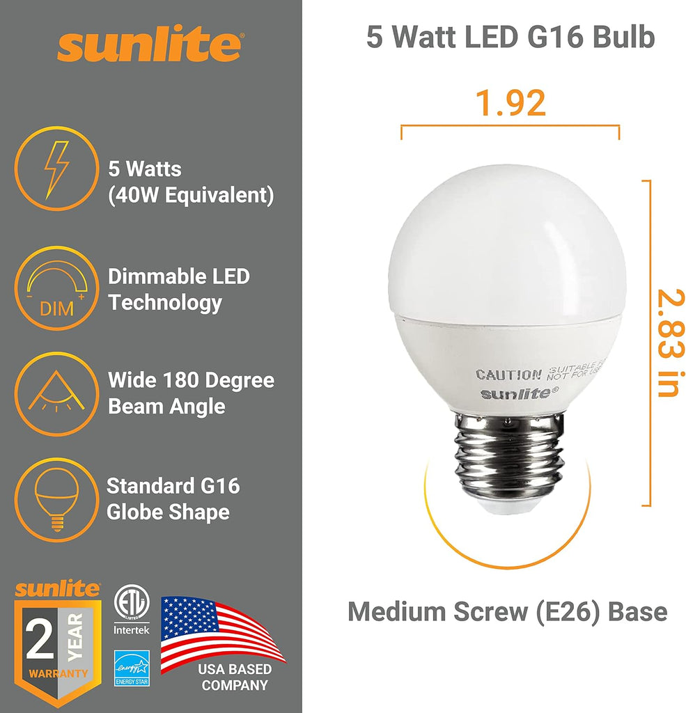 G16 LED Dimmable Decorative Globe Vanity Light Bulbs, Frosted, 5W (40W Equiv.), 350 Lumens, Medium E26 Base, Mirror