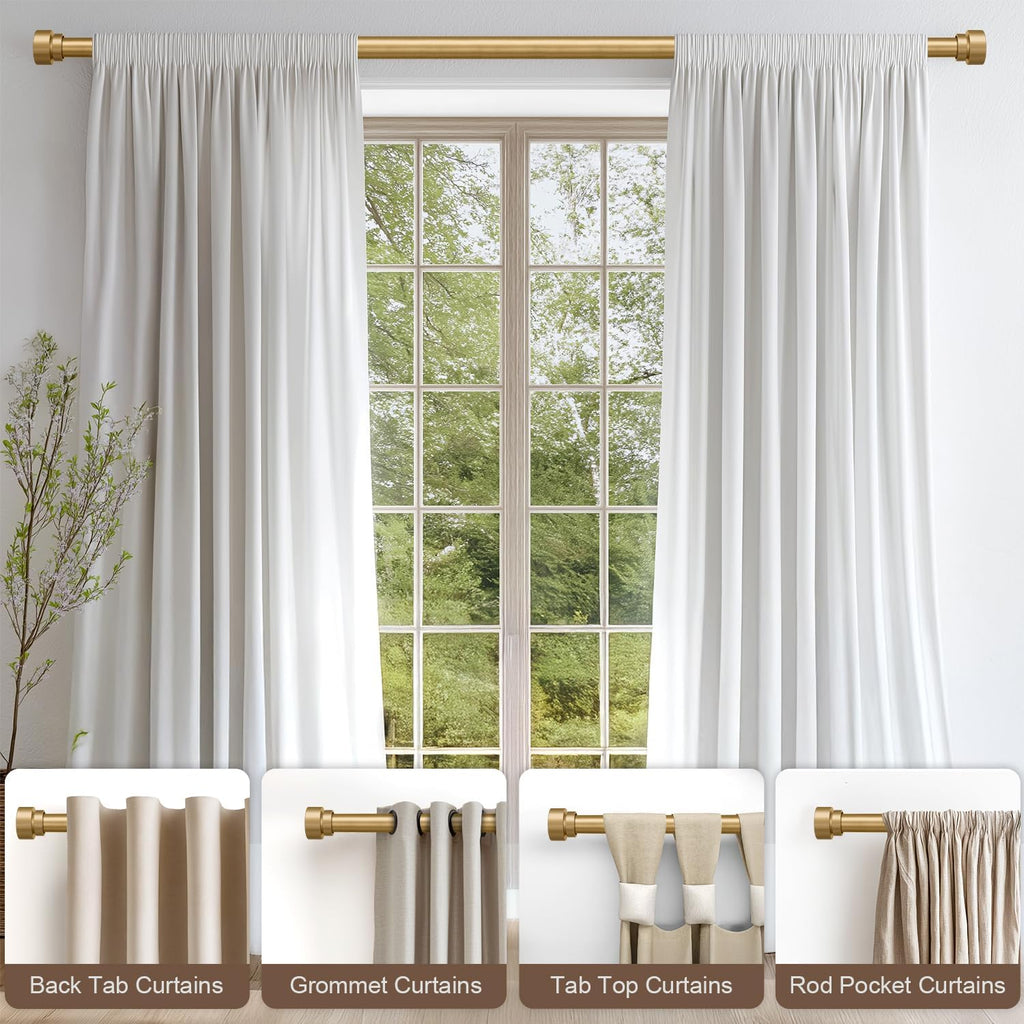 Modern Gold Curtain Rods for Windows 28 to 48 Inches Adjustable Length Heavy Duty 1" Diameter Window Curtain Rod with