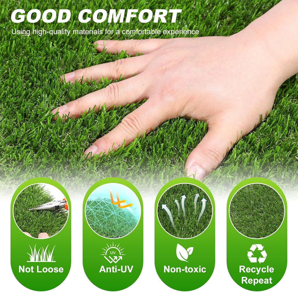 Artificial Grass Tiles Interlocking Turf Squares Deck 9 Pack -12"x12" Indoor Outdoor Faux Grass Rug with Drainage