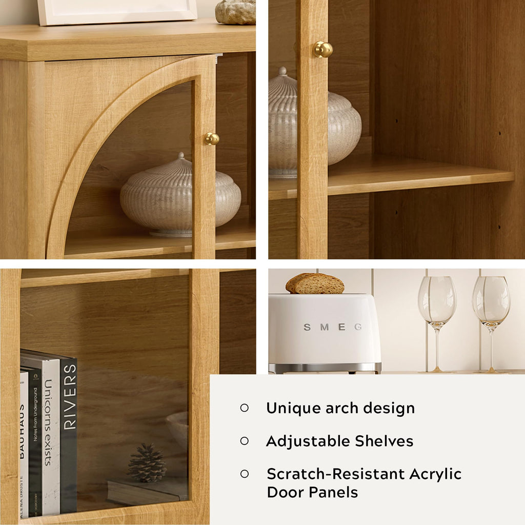 Modern Storage Cabinet with 4 Doors Set of 2, Arched Accent Sideboard Buffet with Adjustable Shelves, Boho Display