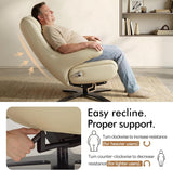 Modern Reclining Swivel Lounge Chair and Ottoman — White Genuine Leather