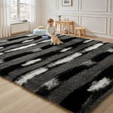 4x6 Fluffy Plush Area Rug, Soft Non-Slip Modern Carpet for Living Room Bedroom Black Grey