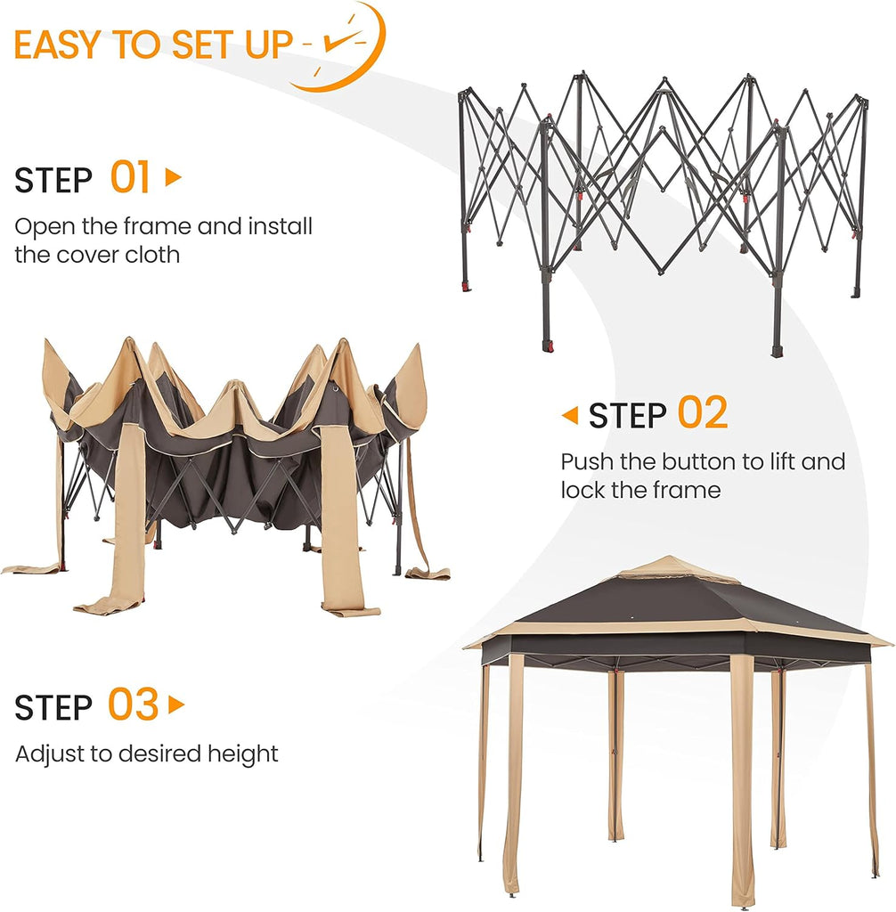 13x13 Pop up Gazebo, Hexagonal Outdoor Canopy Shelter