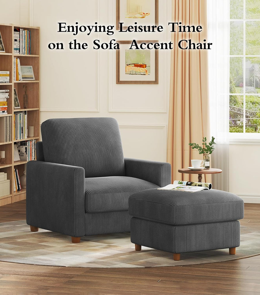 35.5in Oversized Accent Chair, Easy to Assemble Living Room Chairs, Corduroy Reading Chair , 22.5in Deeper Seats