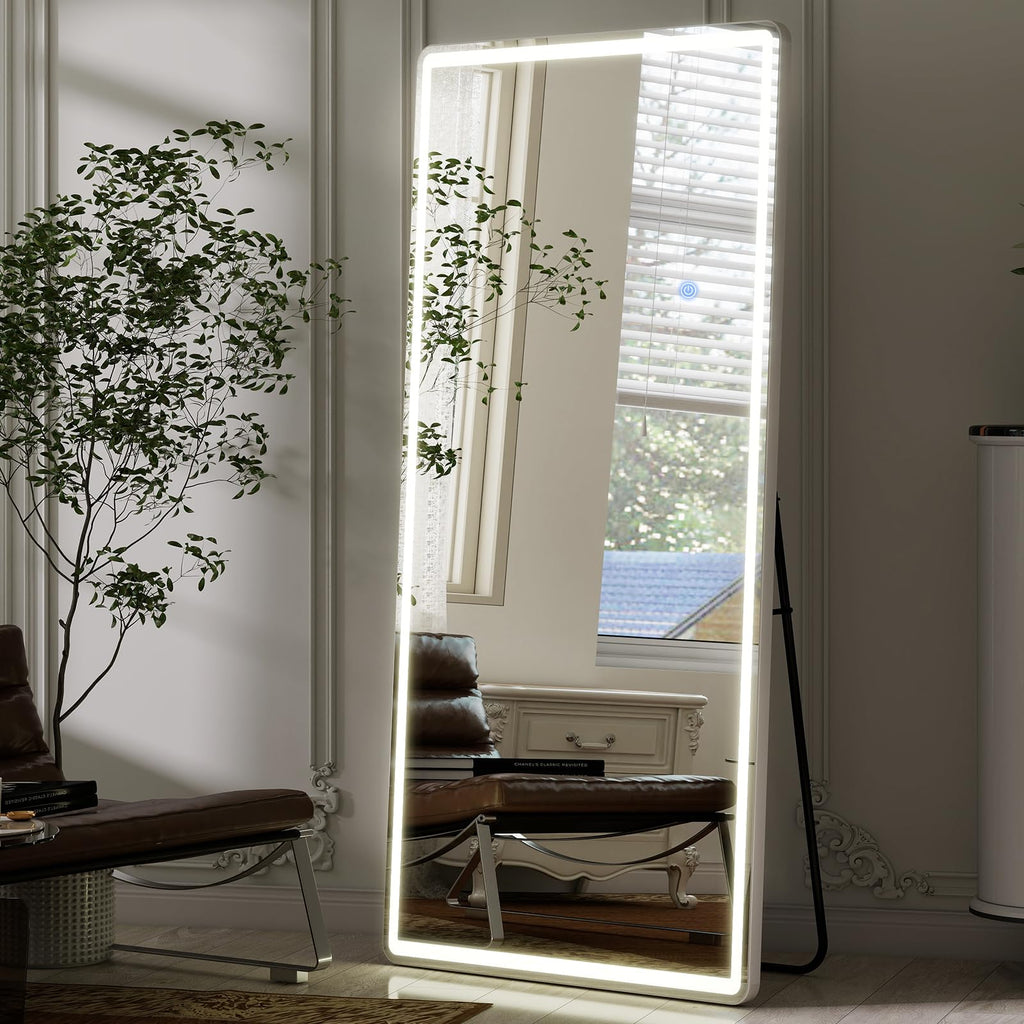 Full Length Mirror with LED Lights, 65"x24" LED Rectangle Standing Mirrors with Light, Floor Mirror with Stand
