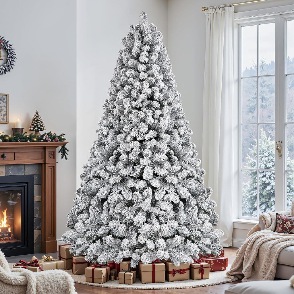 Snow Flocked Spruce Pre-lit Artificial Christmas Tree,White