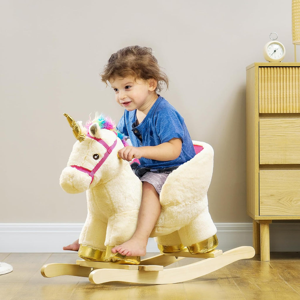 Kids Rocking Horse Unicorn Realistic Sounds 18-36 Months Cream White