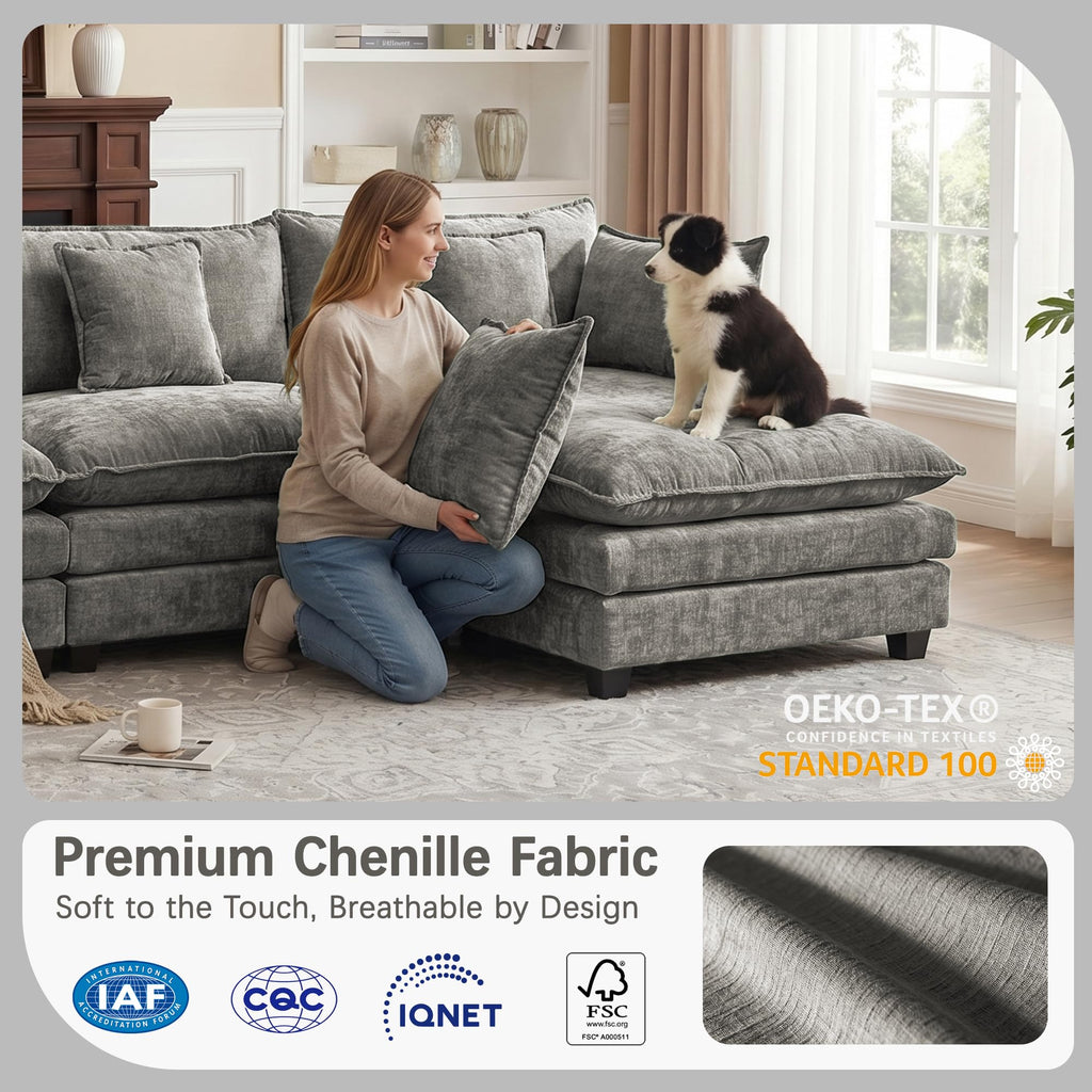 Modular Sectional Sofa 102" Oversized Cloud Couch with Ottoman