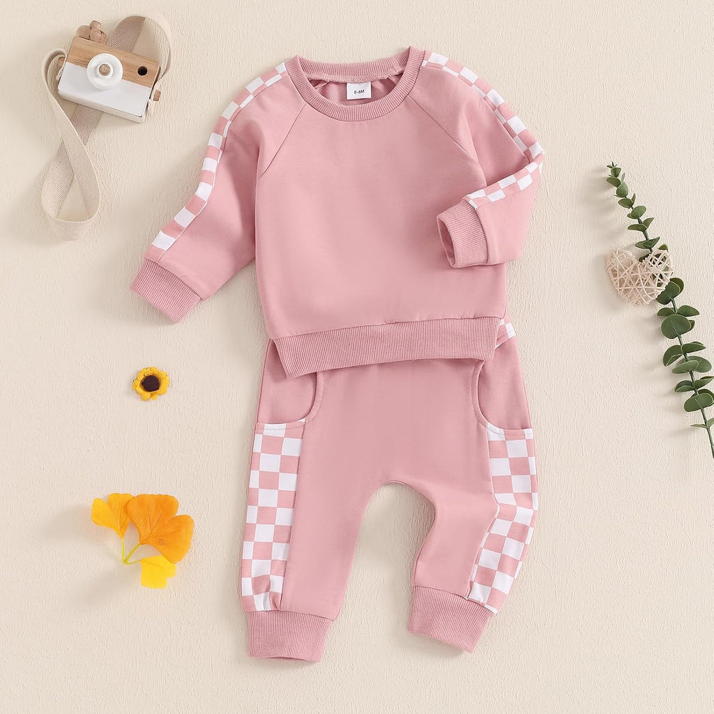 Toddler Baby Girl Clothes Contrast Color Fall Winter Outfit Long Sleeve Sweatshirts and Pants Newborn Infant Set