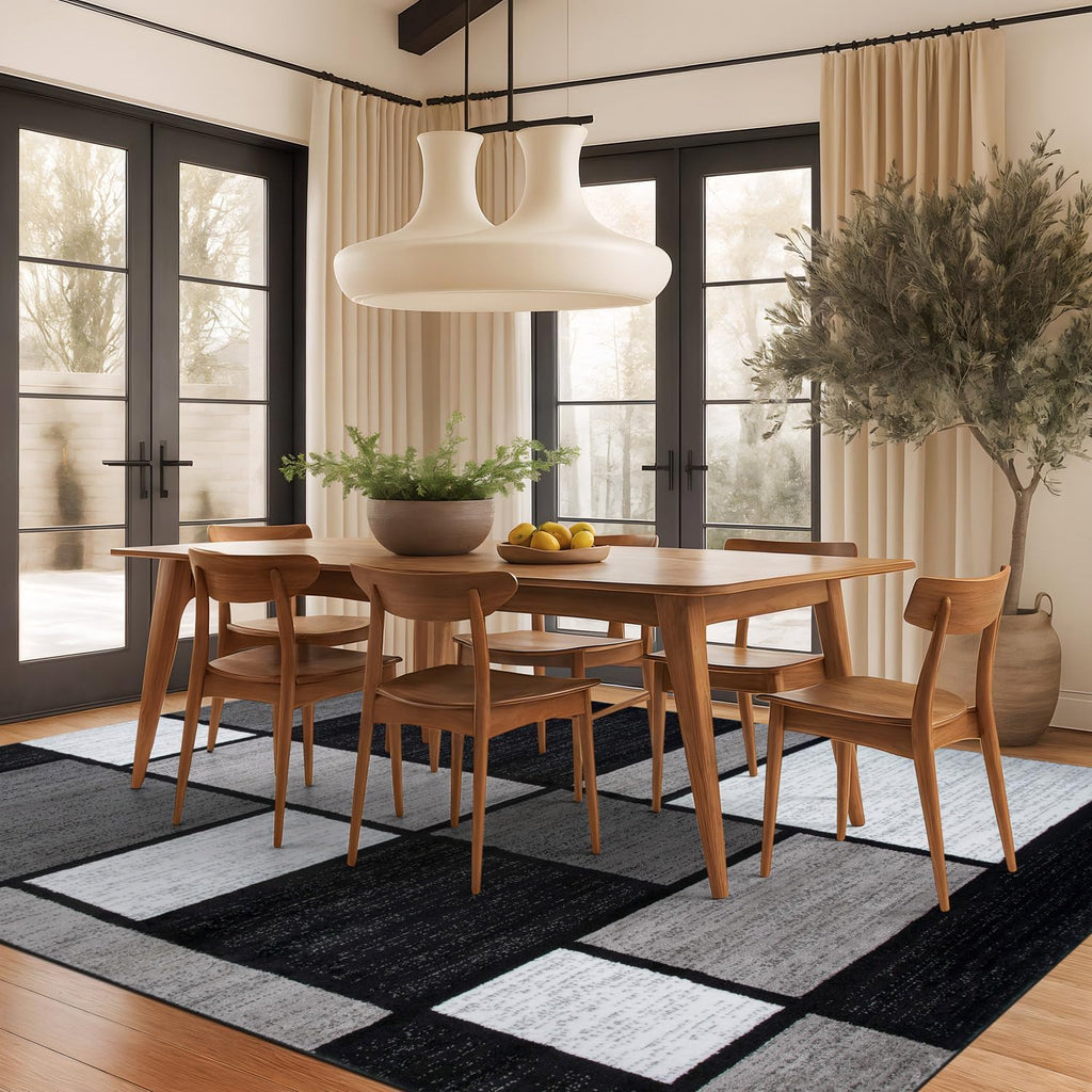 Modern Geometric Boxes Area Rug, Non Shedding Soft