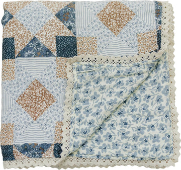 Muslin Quilt, Patchwork Print and Blue Blossom, 100% Muslin Cotton Baby Blankets for Girls and Boys, Muslin Baby