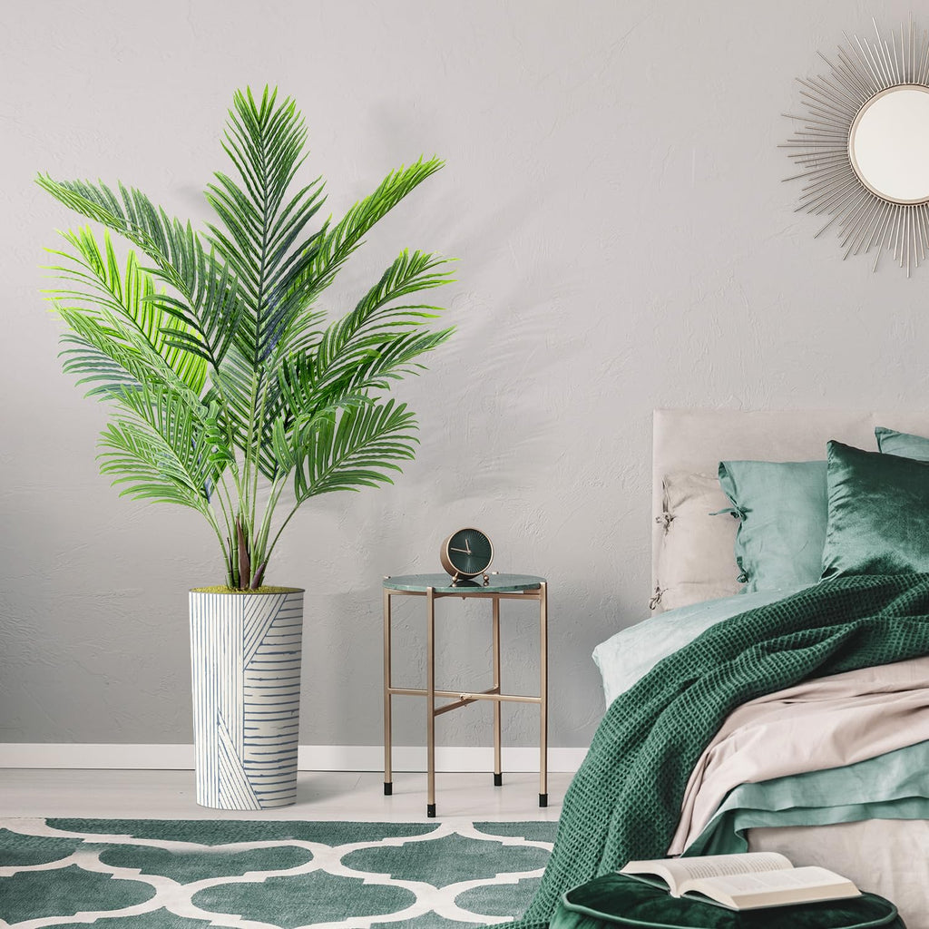 Artificial Tree in Geometric Pattern Planter, Fake Areca Tropical Palm Silk Tree for Indoor and Outdoor Home