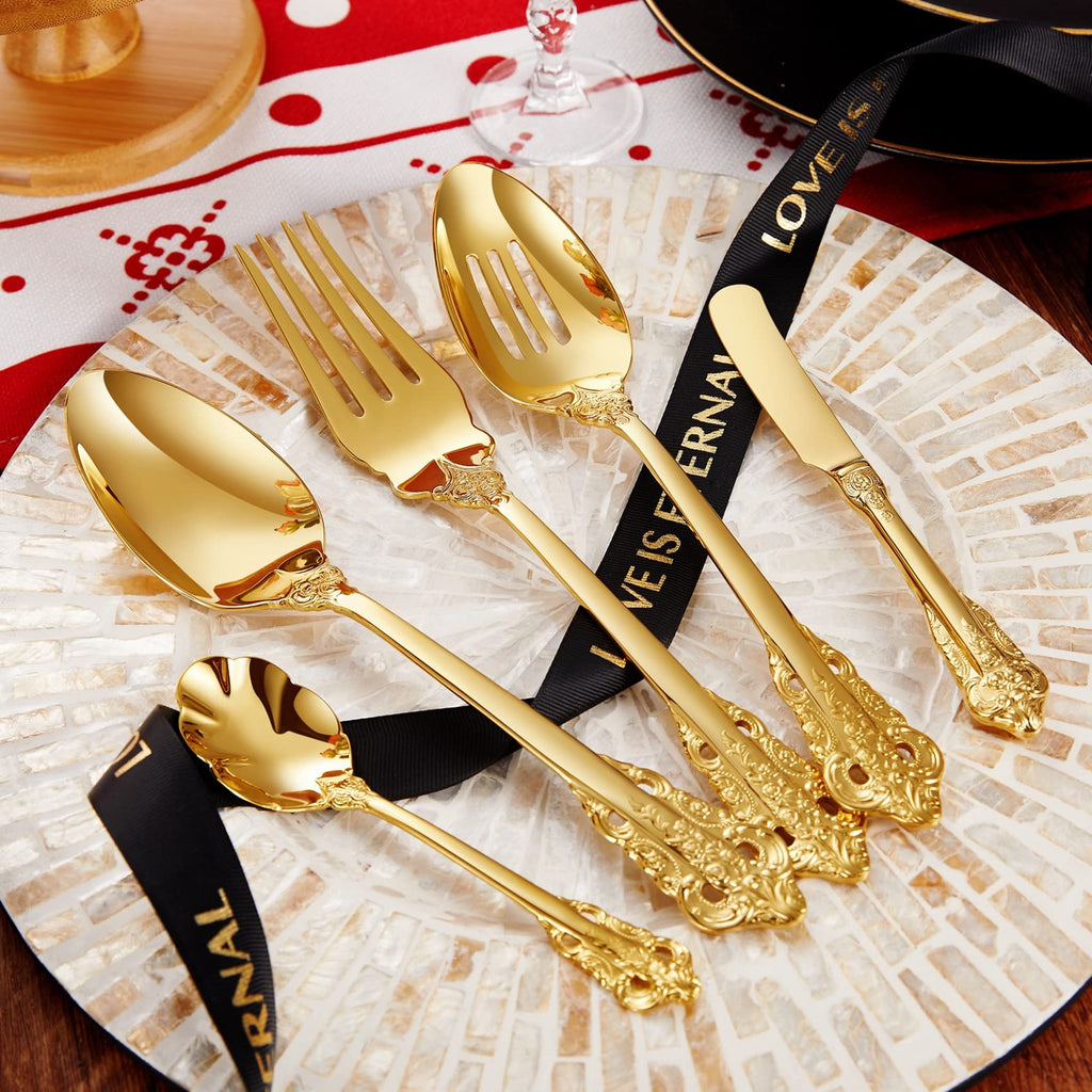 Luxury 45-Piece 18/10 Stainless Steel Flatware Set (Gold)