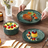 Plates and Bowls Sets for 6, 18 Pieces Green Dinnerware SetsModern Stoneware Dishes Set, Dishwasher and Microwave Safe