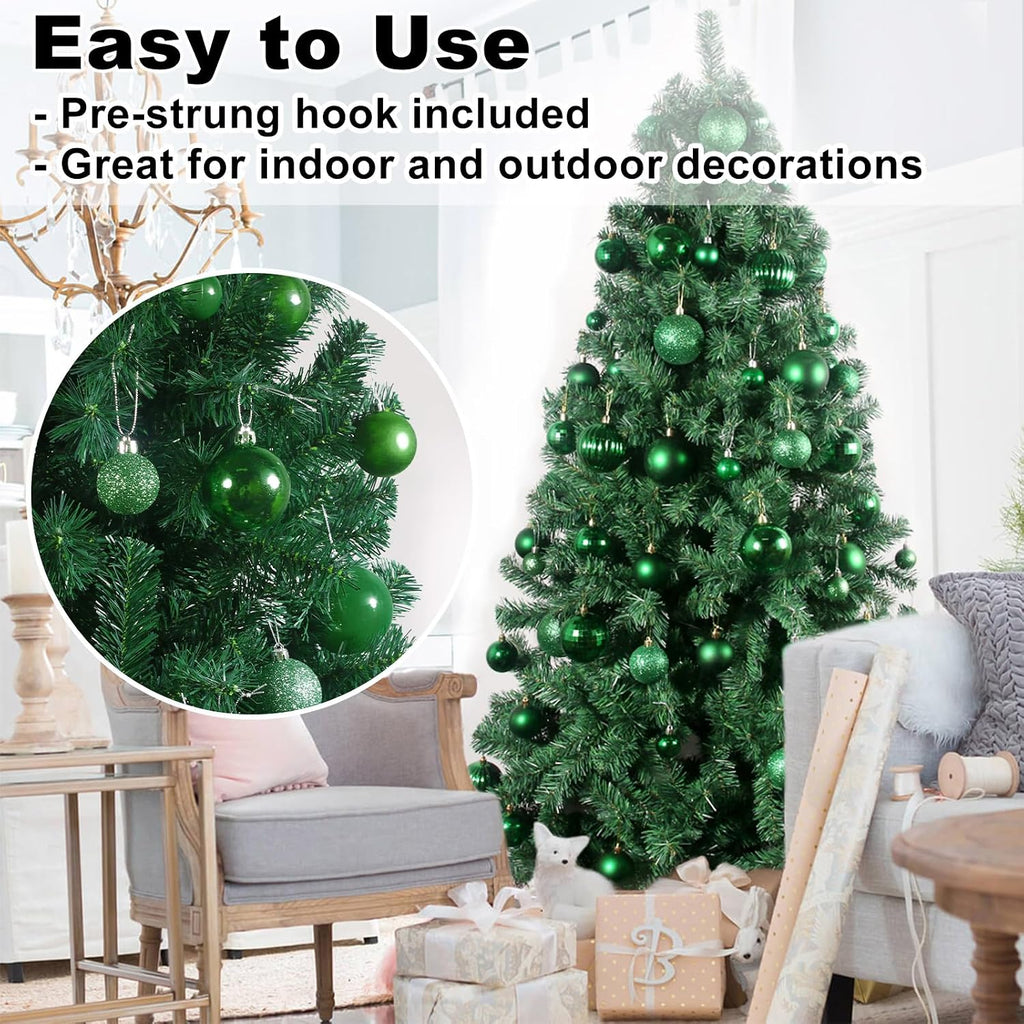 Emerald Green 2.5" Christmas Balls Christmas Tree Decoration Ornaments Shatterproof Hanging Balls for Birthday St. - Set of 24