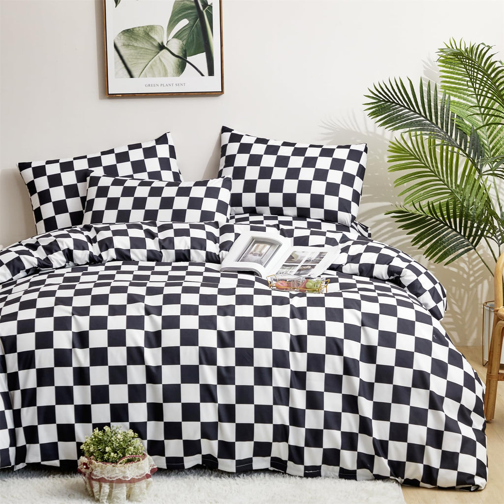 Black White Plaid Comforter Black Checkerboard Grid Bedding