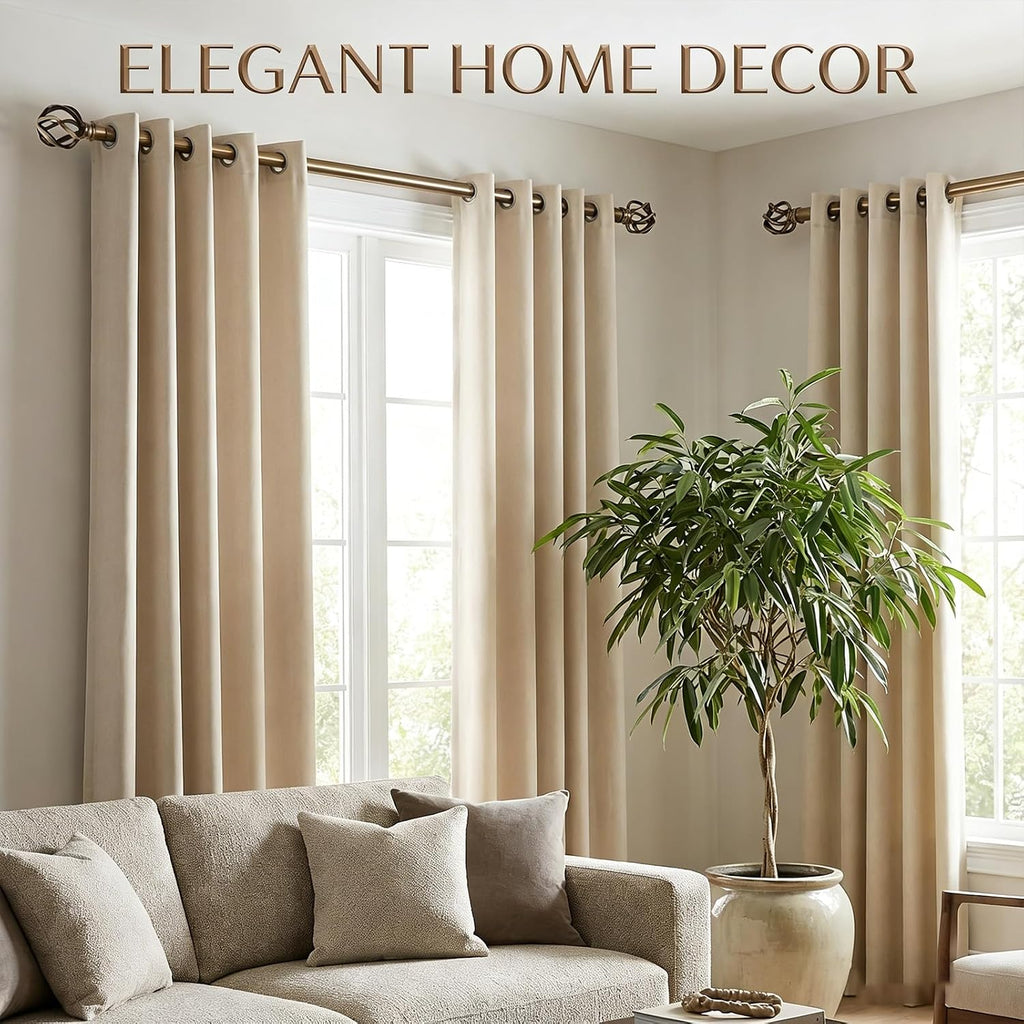 Brass Curtain Rods 18 to 88 Inches, 1 Inch Modern Drapery Rods, Adjustable Heavy Duty Curtain Rod, with Twisted Cage