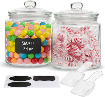 Glass Storage Jars with Lids - 29oz (), Kitchen Canisters for Sugar, Cookies, Cotton Balls, Glass Containers - Set of 2