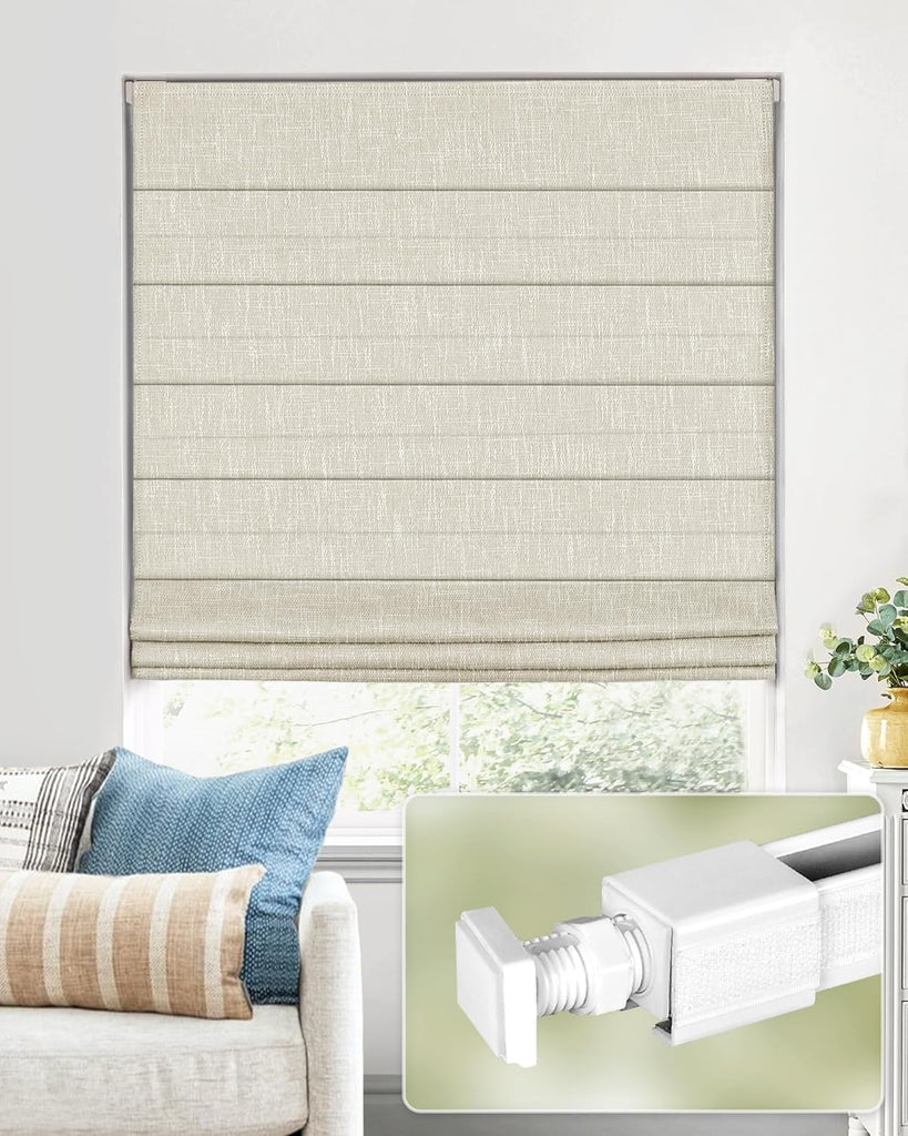 No Tools No Drill Cordless Roman Shades, 31×64 in, Beige | Blackout Fabric, Room Darkening, UV Protection, Protecting
