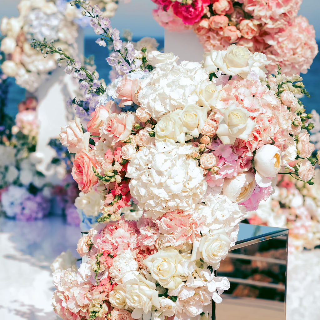 80PCS Blush Hydrangea Artificial Flowers, Silk Hydrangea Heads with Stems, Fake for DIY Wedding Centerpiece, Home