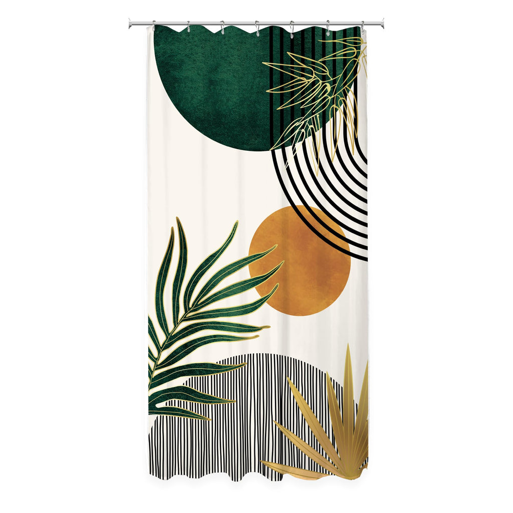 Small Stall Mid Century Green Boho Half Bathroom Shower Curtain Set