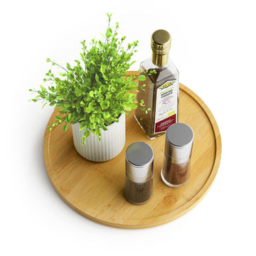 Lazy Susan Organizer 10 Inch Non-Skid Bamboo Lazy Susan Rotating Spice Rack Cabinet, Wood Turntable Countertop