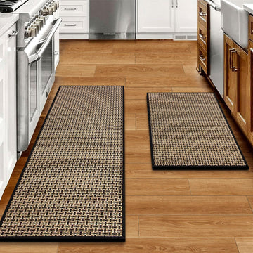 Kitchen Rugs Non Slip Washable 2-Piece Kitchen Mats for Floor, Black