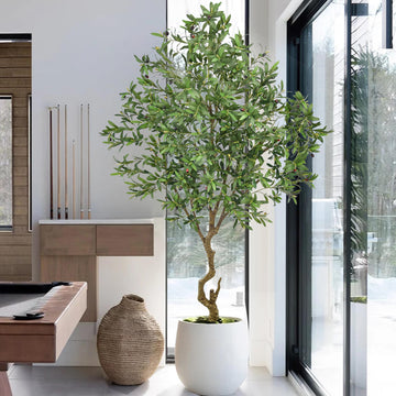 Artificial Olive Tree 8FT with 2190 Leaves & Matte White Planter