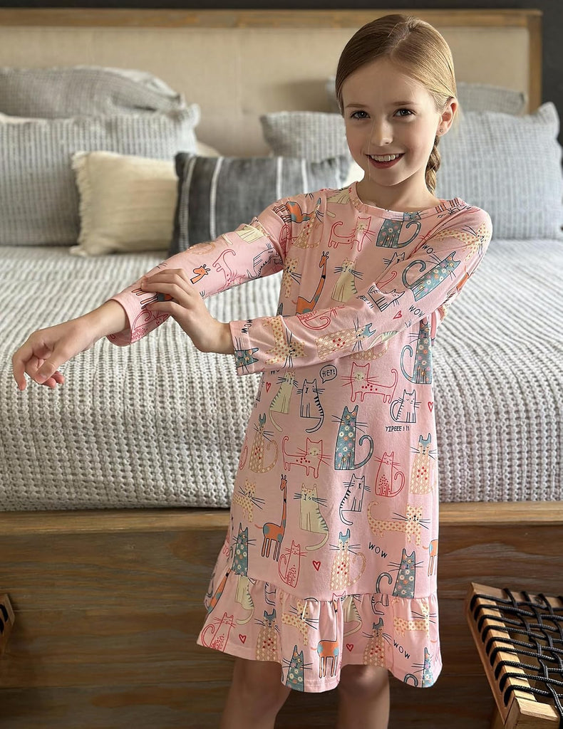 Girls' Sleepwear Long Sleeve Cute Nightgown Nightie Pajama Dress