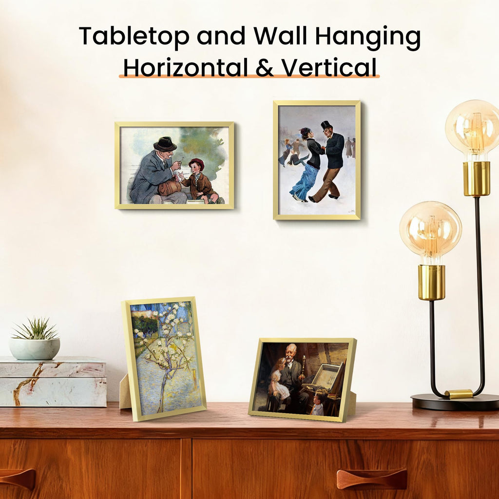 5x7 Picture Frame Glass, Thin Border, Gold Photo Frames, 3 Pack