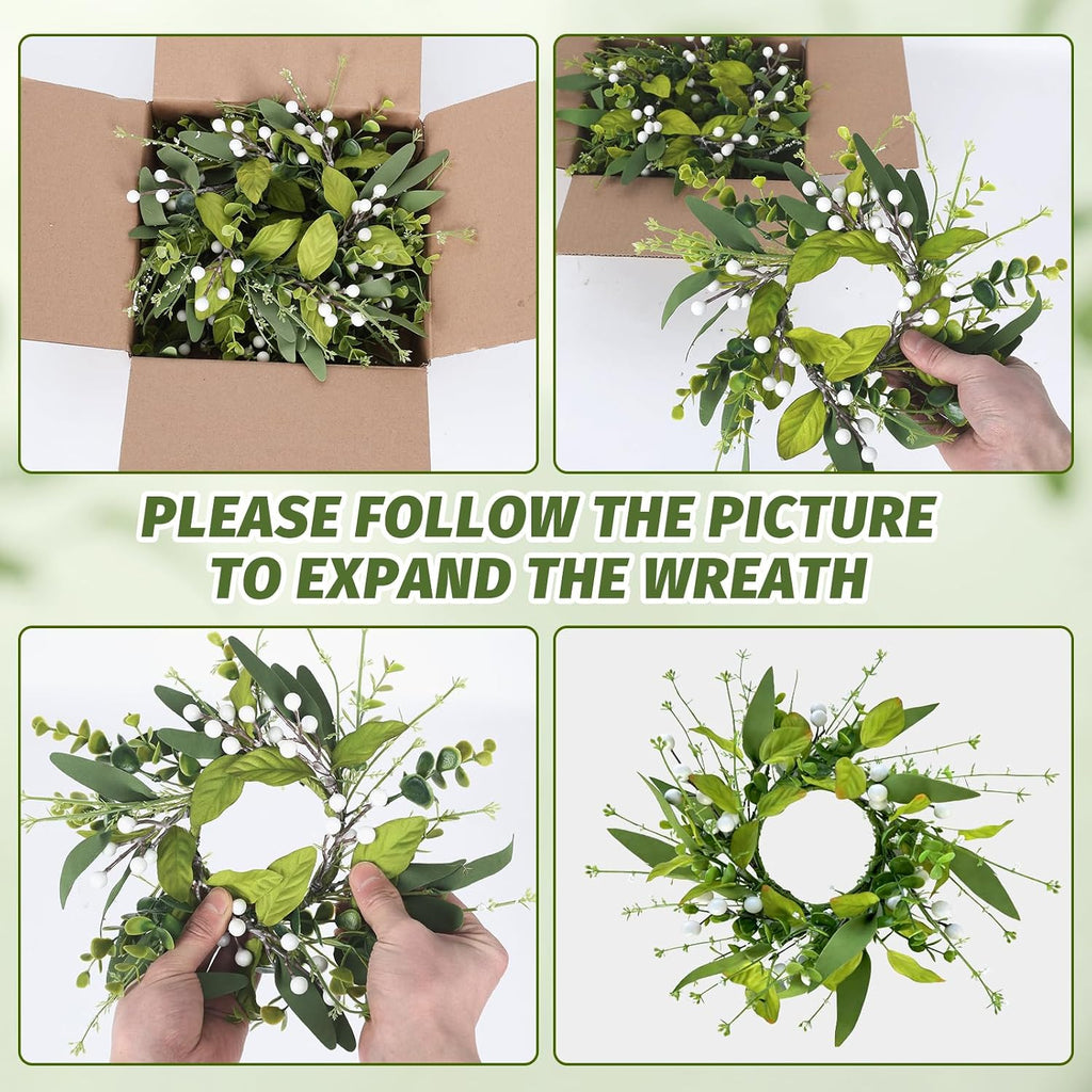 Spring Summer Eucalyptus Kitchen Cabinet Wreaths Small Artificial Green Eucalyptus Leaf Wreath for Front Door - Set of 6
