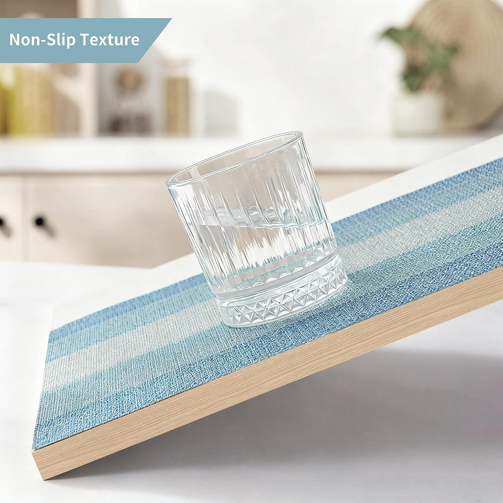 Blue Placemats,Stain-Resistant Kitchen Table Mats Washable Placemats Crossweave Woven Vinyl Placemat Dining - Set of 6