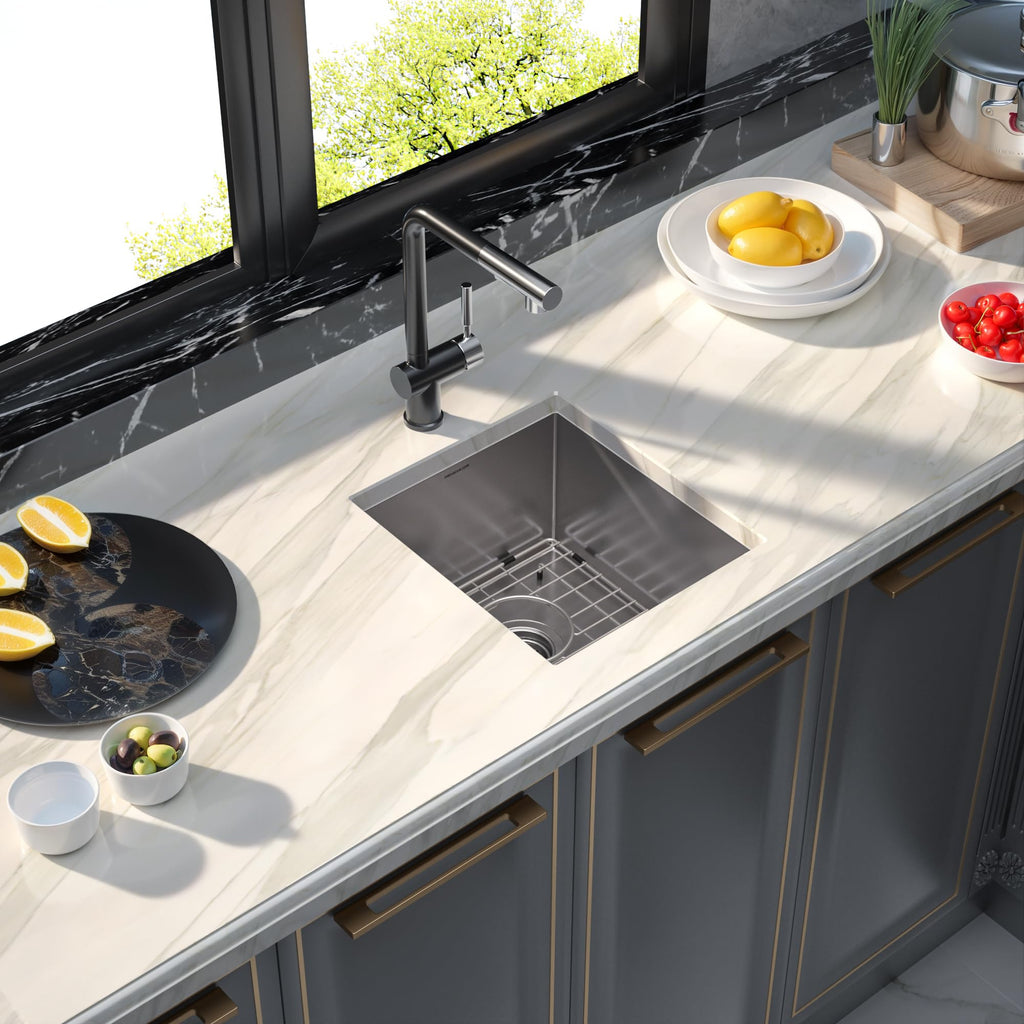 Undermount, 304 Stainless Steel Round Corner Single Bowl Deep Kitchen Sinks, 10-inch Deep Large Bar Sink, 15"X17"Inch