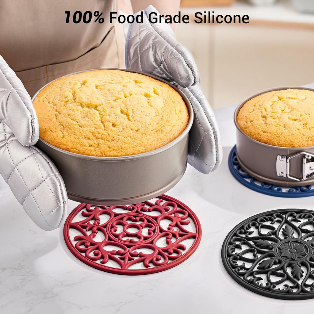 Set Silicone Trivet Mats for Hot Dishes Pots and Pans (Black) - Set of 6