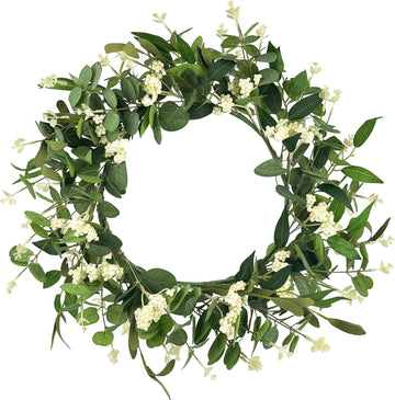 20" Artificial Eucalyptus Wreath for Front Door - All Seasons Greenery Wreath with Berries, Rustic Farmhouse Hanging