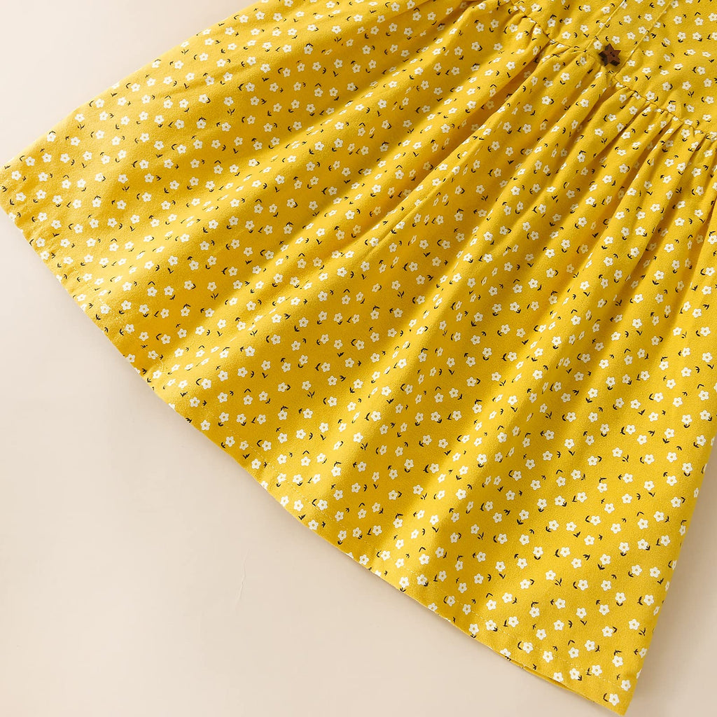 Toddler Baby Girls Floral Dress Long Sleeve Cotton Dress Fall Winter Midi Dress Little Girl Dress Yellow