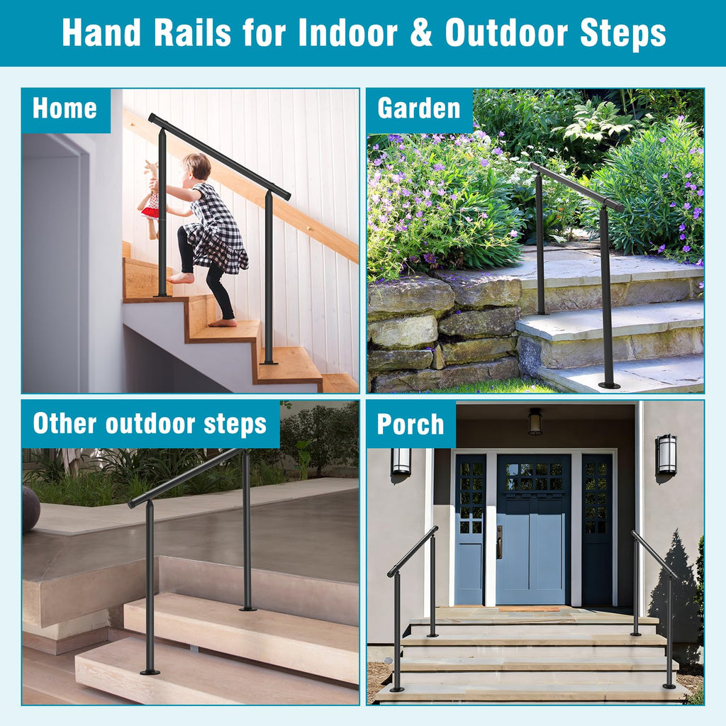 Hand Rails for Outdoor Steps - Adjustable Handrail Railing Kit for Indoor Stairs (2-3 Steps), Easy One-Step Assembly